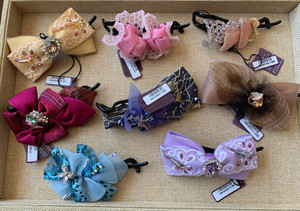 高档品牌发夹，扭扭夹，盘发夹，水晶水钻绢纱蕾丝材质发夹。