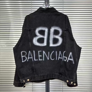 Balenciaga巴黎世家 黑色涂鸦翻排扣长袖牛仔外套 X