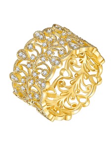 意大利都灵之夜系列18K黄蕾丝钻石戒指宫廷风食指拇指宽版，圈