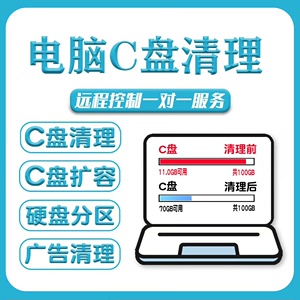 电脑远程C盘清理c盘扩容电脑硬盘分区磁盘合并广告弹窗修复系统