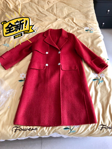 新款红色羊驼绒双面羊绒羊毛大衣女中长款外套。买入价1000多