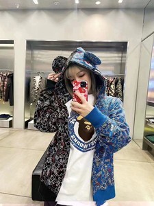 BAPE❌暴力熊联名拉链连帽卫衣蓝黑拼接男女同款外套春秋全新