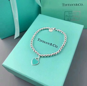 【新品】Tiffany&Co蒂芙尼珐琅爱心手链心形吊坠珠子9