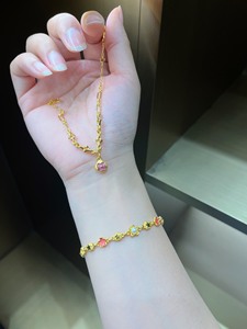 周大福soinlove新款黄金蜜粉金手链和戒指，朱砂红和胭脂