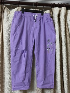 蕾萌朵紫色破洞纯棉牛仔裤