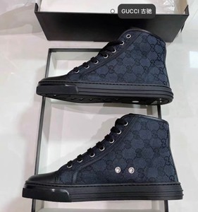 全新古驰 Gucci老花黑色高帮满印休闲鞋板鞋