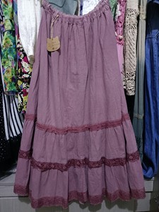 【飞鱼仔古着vintage】粉紫色蕾丝花边拼接半身裙