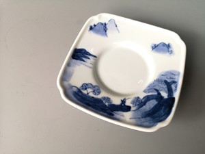 日本原产林九郎作青花山水纹茶杯托茶道具杯托