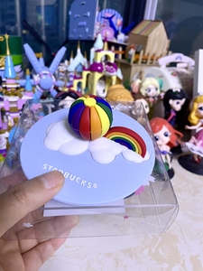 【全新包邮】星巴克同款可爱缤纷彩虹热气球食品级硅胶防尘杯盖