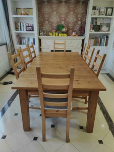 宜家餐桌椅，一桌八椅，长条桌，实木，北欧风格