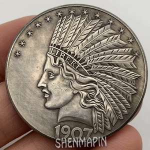 【精品收藏】1907印第安人黄铜纪念币美国雄鹰十美圆钱币收藏