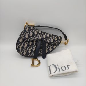 [9.5新]Dior迪奥女士Oblique蓝色印花马鞍包手提包