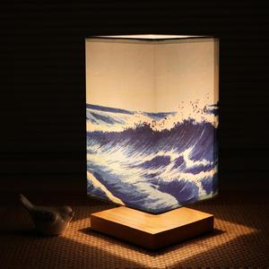 简约日式实木 创意卧室床头灯 浮世绘装饰茶楼 暖光怀旧小台灯