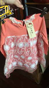 女童蕾丝拼接全棉连衣裙，橘粉色5/7/9码。绿色5/13码，