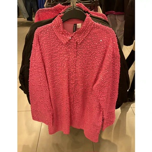 H&M专柜正品 HM女装2022冬季新百搭时尚粉色亮片衬衫外