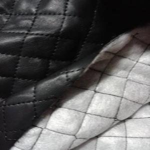 黑色水洗皮PU皮革夹棉铺棉绗缝格子棉衣裤里衬里制衣服装面料布料