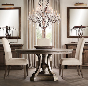 美式乡村白腊木圆餐桌法式实木做旧餐桌椅欧式仿古复古圆桌子家具
