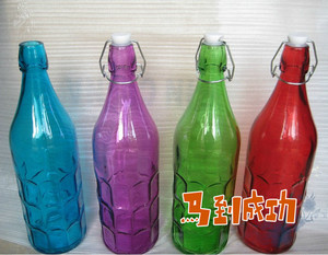 1000ml500ml果汁瓶橄榄油瓶泡酒瓶牛奶瓶透明彩色玻璃瓶圆形方形