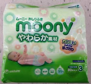 日本原装正品 尤妮佳 Moony 妈咪宝贝 婴儿柔湿巾 替换装80X3包