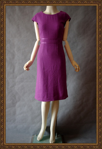 陶玉梅专柜正品 优雅神秘紫色紫罗兰羊毛呢细格子改良旗袍连衣裙