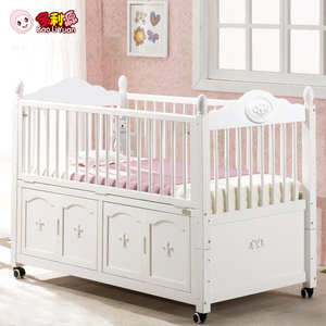 宝利源婴儿床实木 儿童床宝宝床双胞胎婴儿床 白色多功能可变童