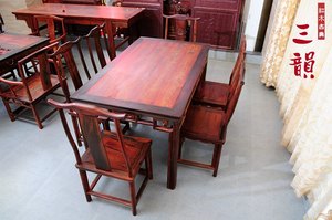 红木家具/老挝大红酸枝木家具/仿古家具/黑框红酸枝餐桌椅7件套