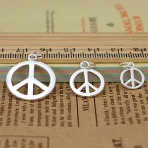 S925纯银和平反战标志 peace祈愿吊坠 DIY手链项链饰品配件