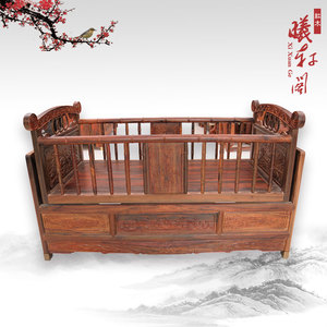 红木中式古典宫廷家具 原木摇篮实木床 老挝大红酸枝木婴儿床