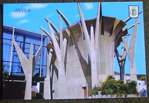 西班牙空白老明信片 阿利坎特 哈韦阿 洛雷托圣玛丽教堂 四角胶痕