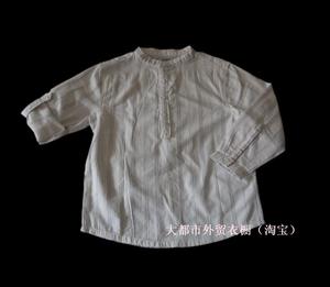 外贸原单法国okaidi儿童装男女长袖白色条纹衬衫衬衣欧美出口剩余