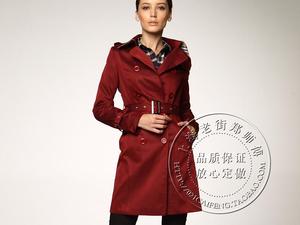 女士经典红色双排扣长款风衣定制 欧美简约制式军装外套量身订做
