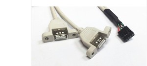 30CM双单头 USB母头带螺丝孔 可固定两排5P主板插针延长线转接头