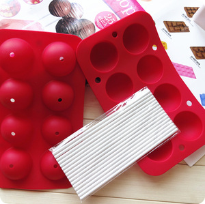 DIY烘焙模具 耐高温8连孔棒棒糖蛋糕模具 硅胶巧克力模具 送纸棒