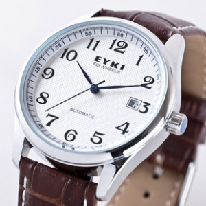 艾奇复古日历皮带机械手表防水男表韩版潮流阿拉伯数字刻度钢带表