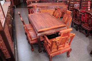 红木家具/红酸枝木家具/中式仿古家具/清式红木餐桌椅组合7件套