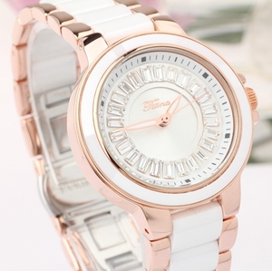 正品TITINA手表时尚女表 精致白色水晶陶瓷表 潮流水钻表