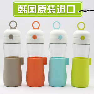 韩国三光云彩玻璃杯子进口户外运动水杯 创意便携旅行杯茶杯带盖