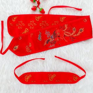 加工红色刺绣缎面婴儿宝宝新生儿绑腿腰带尿布固定带传统尿布绑带