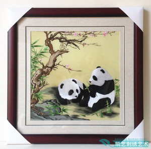 苏绣成品客厅画国宝熊猫送外国人礼物画出国礼物画熊猫中国特色画