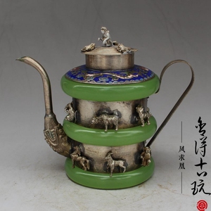 纯铜镀银镶嵌景泰蓝镯子壶 十二生肖铜酒壶 茶壶 水壶礼品收藏