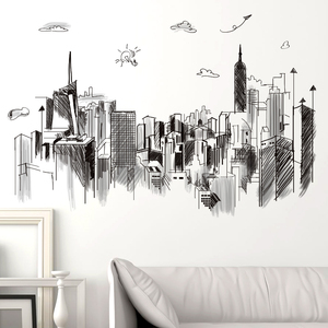 墙贴纸贴画卧室客厅沙发背景墙壁办公室书房装饰创意素描城市剪影