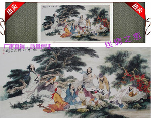 新品上市饮中八仙醉酒图丝绸画情景人物画像图仿古卷轴装饰画