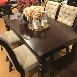 爱室丽D5697系列美式复古实木餐厅餐桌伸缩餐桌圆桌长桌椅餐桌椅