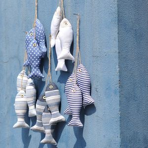 地中海家居壁挂装饰工艺品 布艺鱼串挂件 拍照道具场景布置