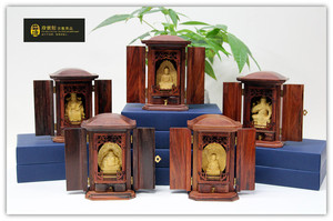 随身携带小佛盒，红酸枝佛龛，黄杨木佛像，释迦佛，观音，地藏