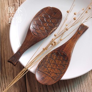 吉彩吉楠木鱼勺木饭勺鱼型饭铲日式手工立体雕刻木勺鱼形饭勺