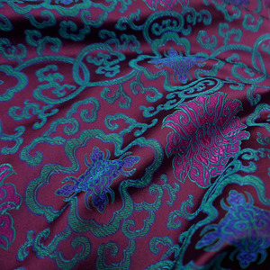 深紫红底色如意织锦古香缎面料/故宫廷色丝绸缎子布料/唐装古装