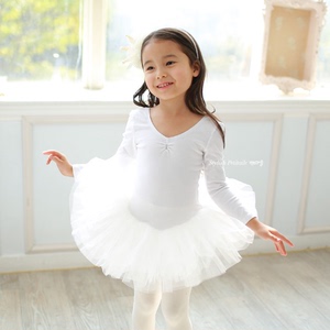 韩国进口儿童长袖舞蹈裙 少儿跳舞练功服装 女孩冬季芭蕾白蓬蓬裙