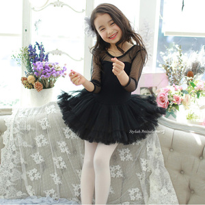 韩国进口正品儿童舞蹈练功服装 少儿跳舞裙子 秋冬黑色芭蕾蓬蓬裙