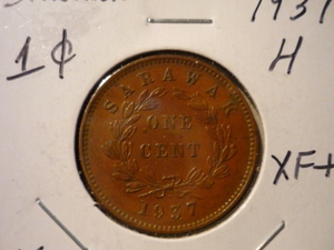 1937年 砂拉越（马来亚） 1分 铜币 稀缺属地 近全新